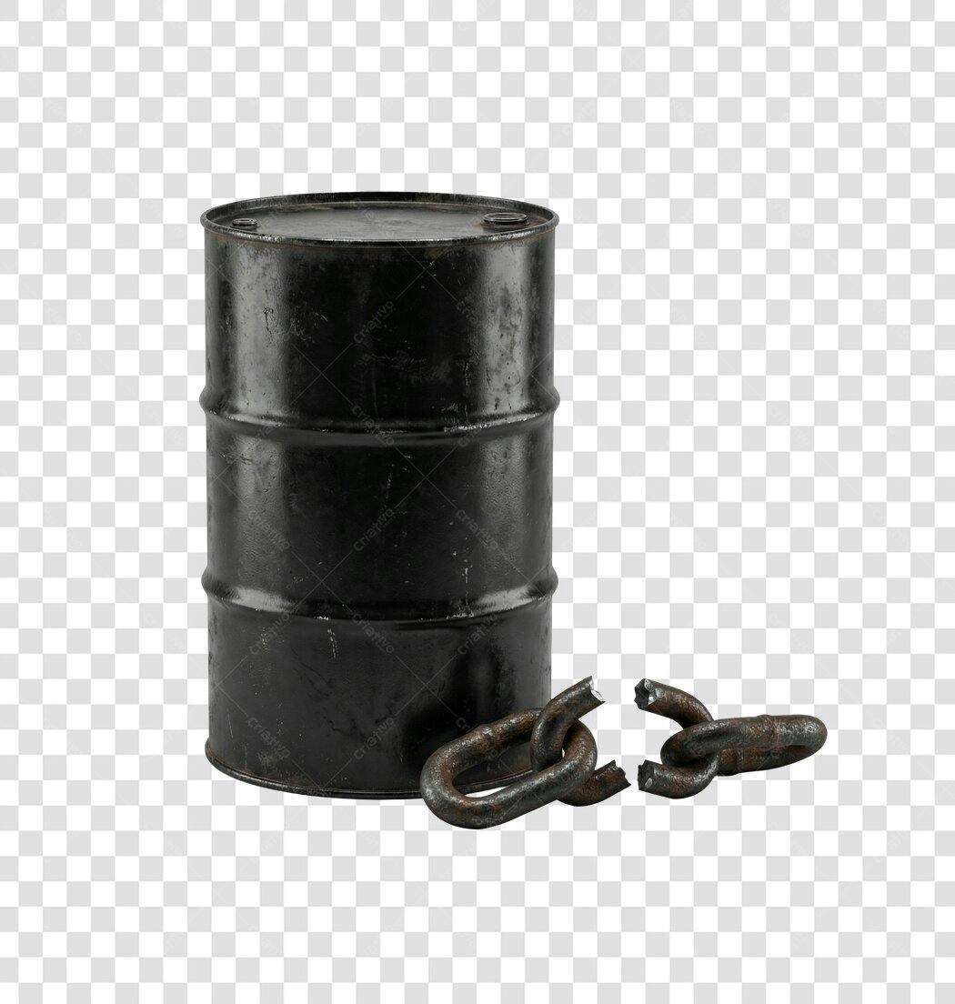 Foto Recortada Tambor de Óleo Preto Corrente Quebrada PNG Fundo Transparente