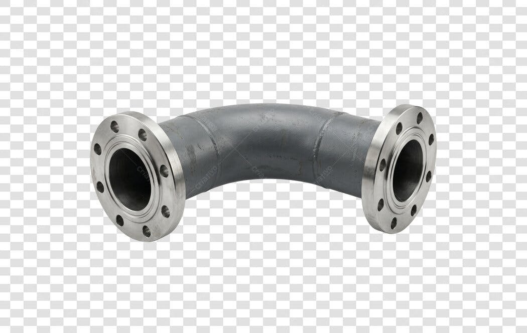 Foto Recortada Tubo Curvo Industrial Flangeado PNG Fundo Transparente
