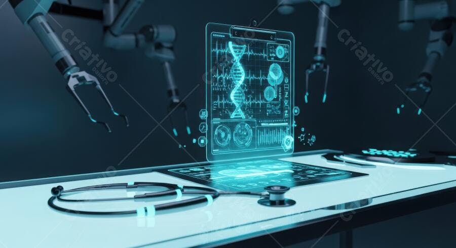 Foto Robótica Medicina Estetoscópio DNA Holográfico Tecnologia