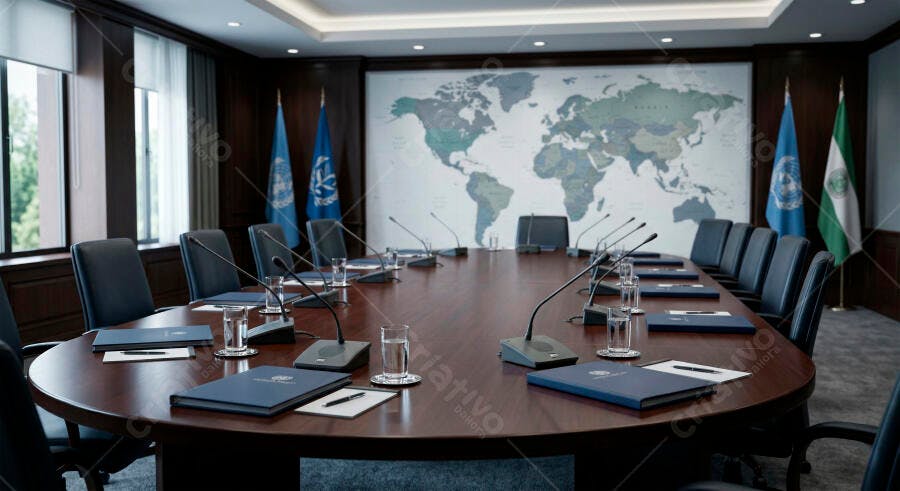 Foto Sala de Reunião Vazia Corporativa Mapa Mundi