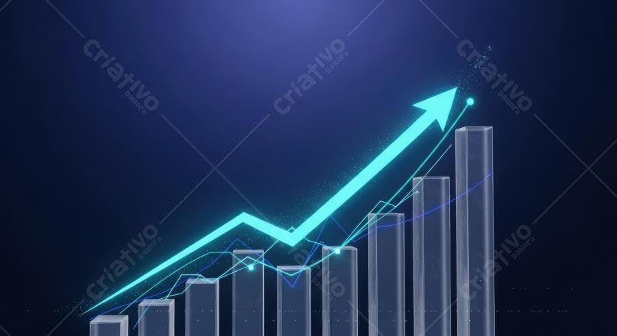 Gráfico de Barras Crescimento Financeiro Seta para Cima Azul Escuro