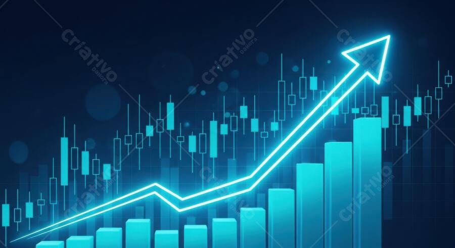 Gráfico de Barras Crescimento Financeiro Seta para Cima Neon