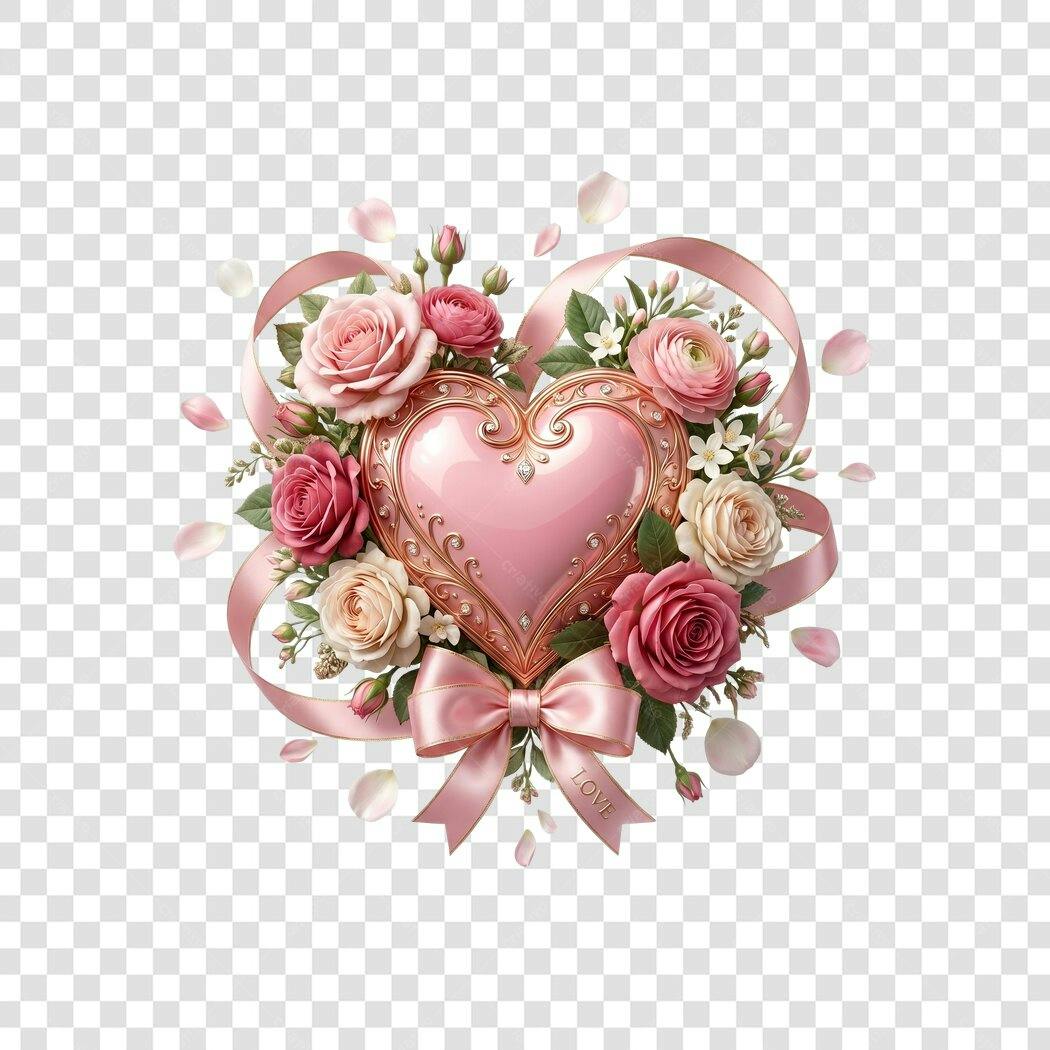 Ilustração Coração Rosas Dia das Mães Maio PNG Fundo Transparente