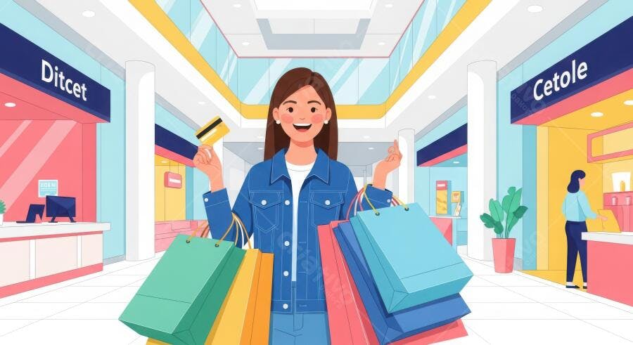 Mulher Jovem Feliz Compras Shopping Cartões de Crédito