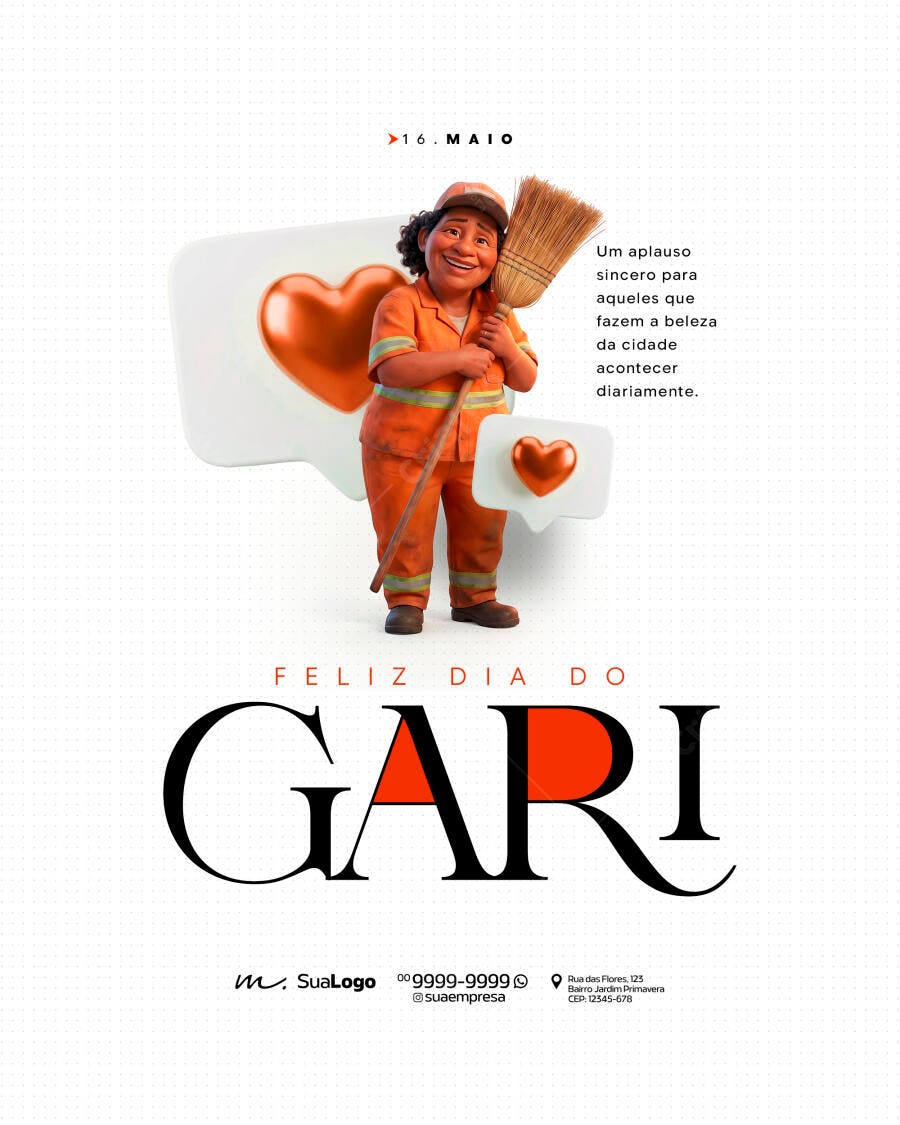 Post Dia do Gari 16 de Maio PSD Editável