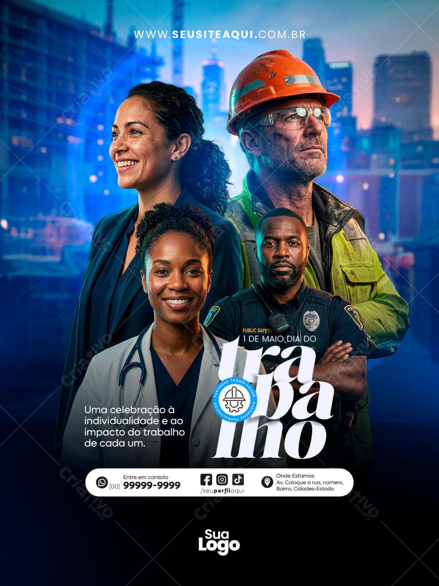 Post Dia do Trabalho 1 de Maio Profissões PSD Editável