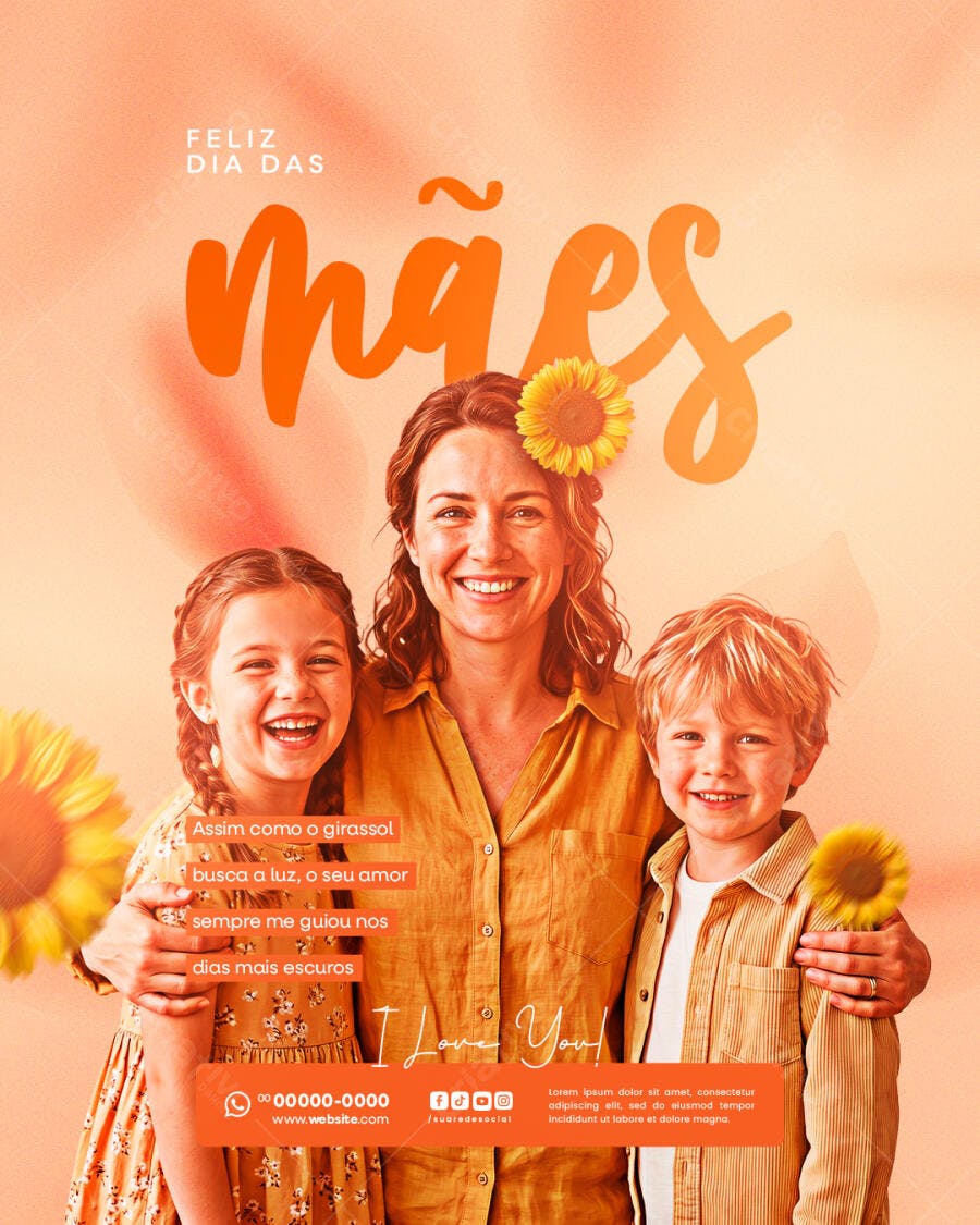 Post Instagram Dia das Mães Girassóis PSD Editável