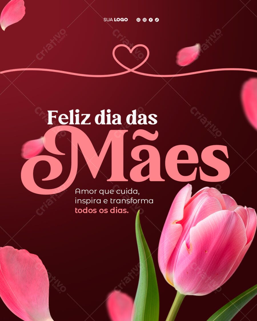 Post Instagram Dia das Mães Tulipa Rosa PSD Editável