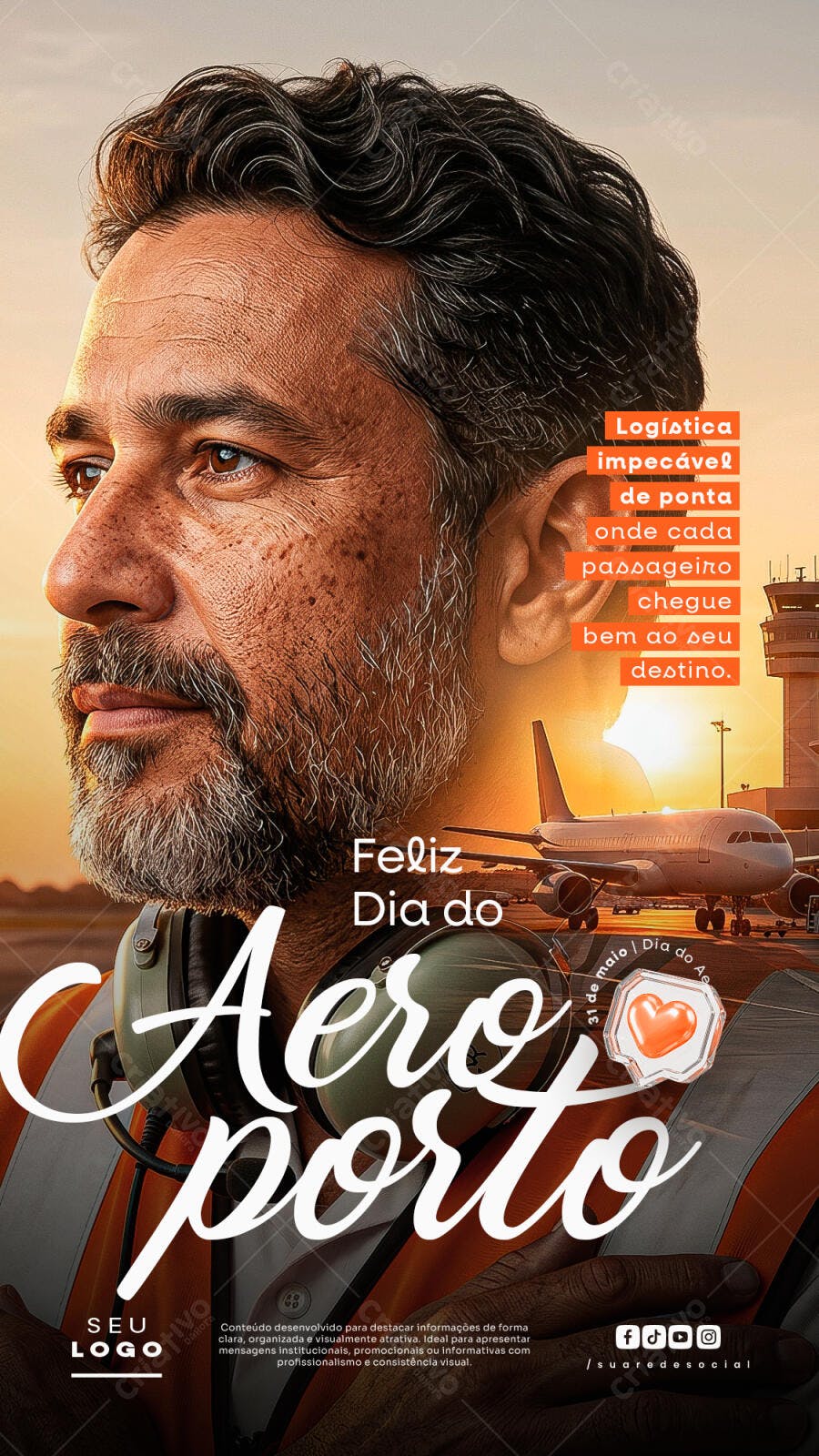 Post Instagram Dia do Aeroporto Aviação PSD Editável