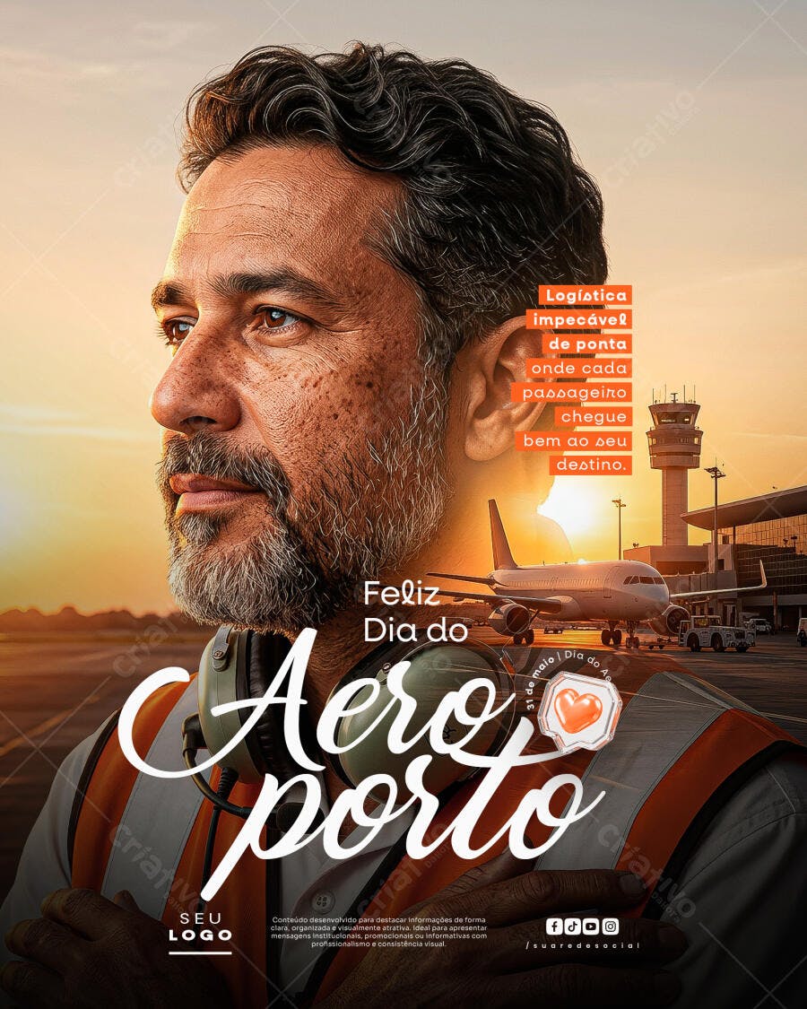 Post Instagram Dia do Aeroporto Aviação PSD Editável