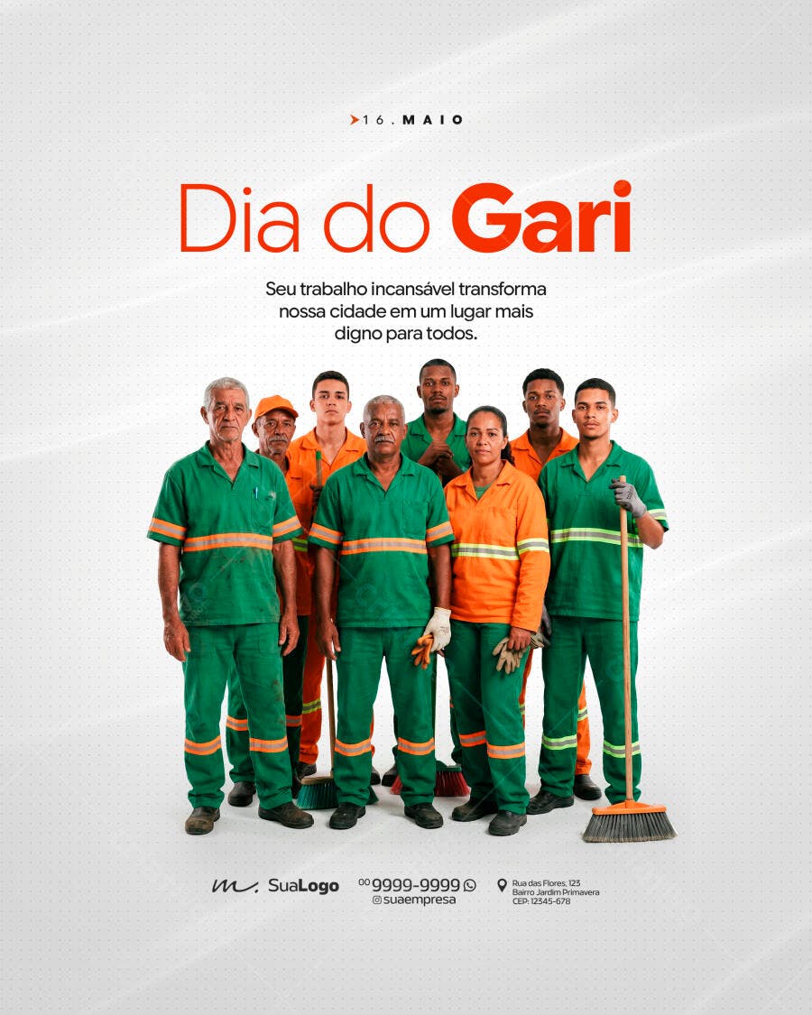 Post Instagram Dia do Gari 16 de Maio PSD Editável