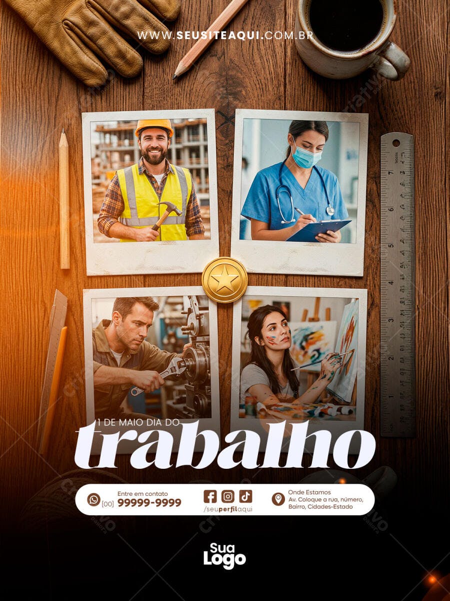 Post Instagram Dia do Trabalho 1 de Maio PSD Editável