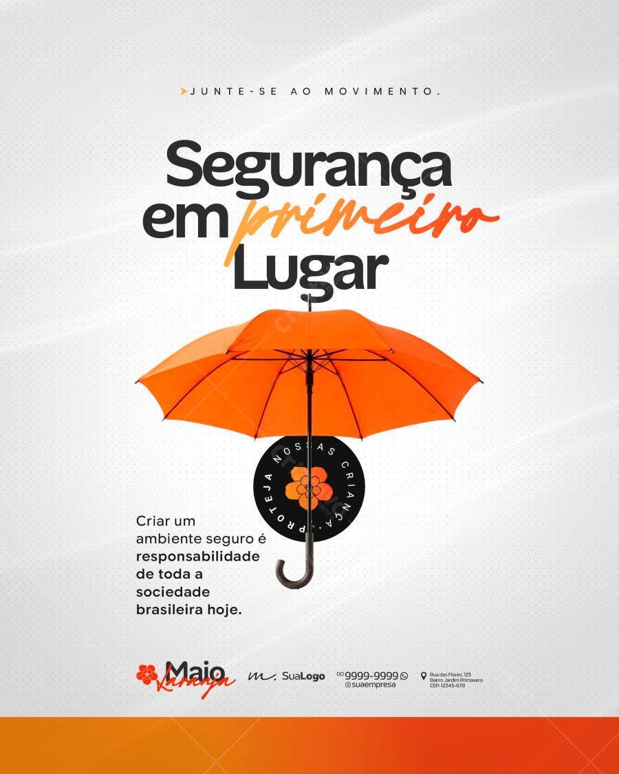 Post Instagram Maio Laranja Segurança Infantil PSD Editável