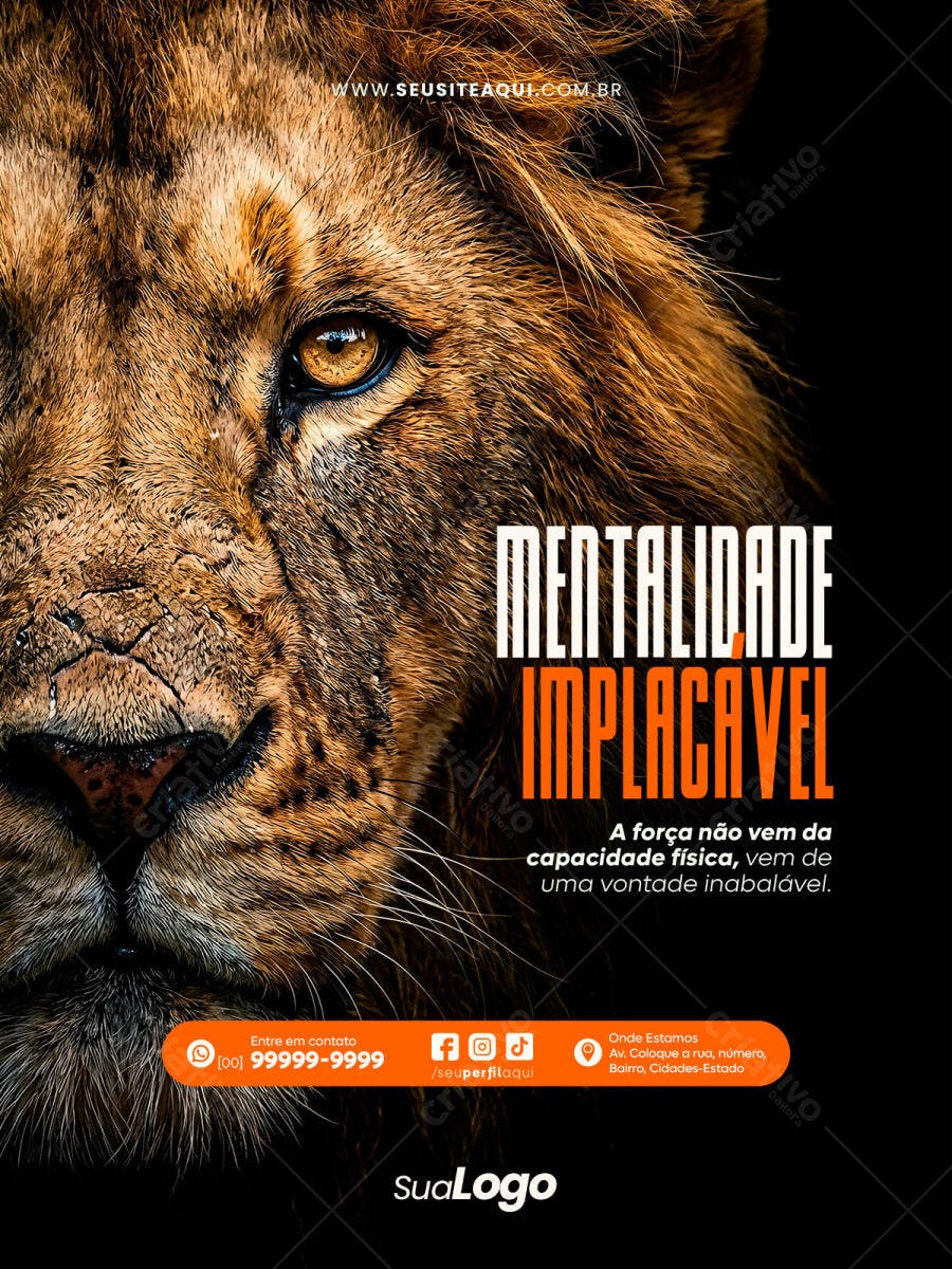 Post Instagram Motivacional Fitness Leão PSD Editável