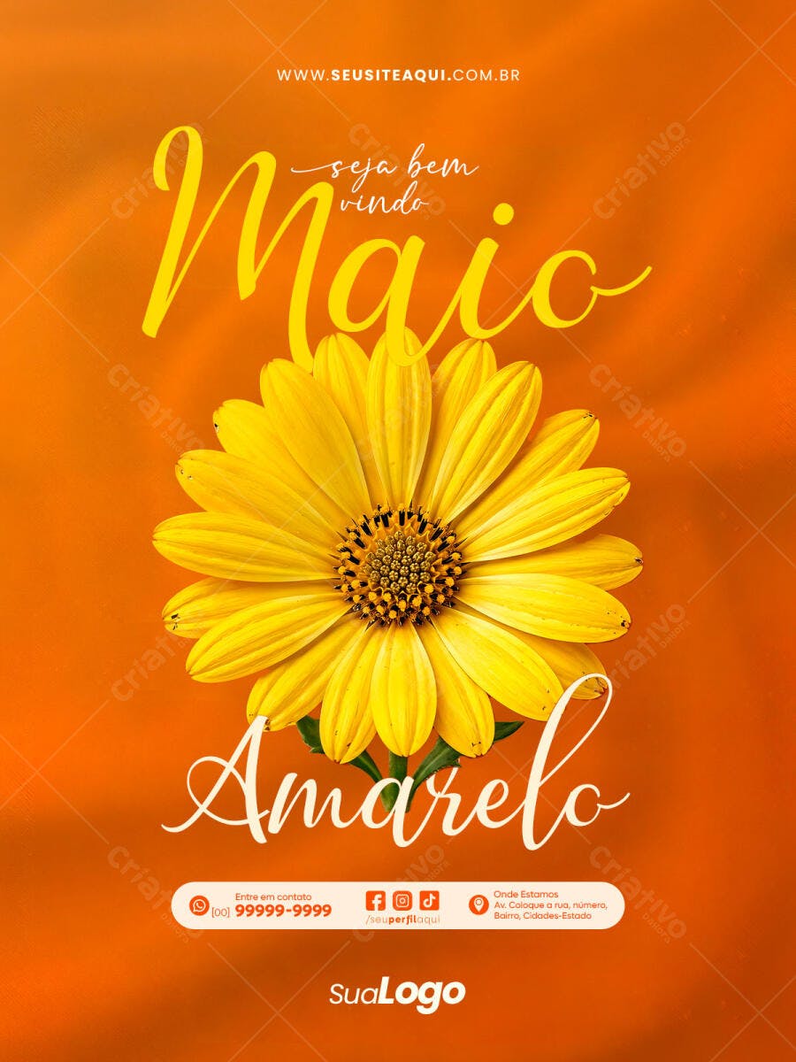 Post Instagram Seja Bem Vindo Maio Amarelo PSD Editável