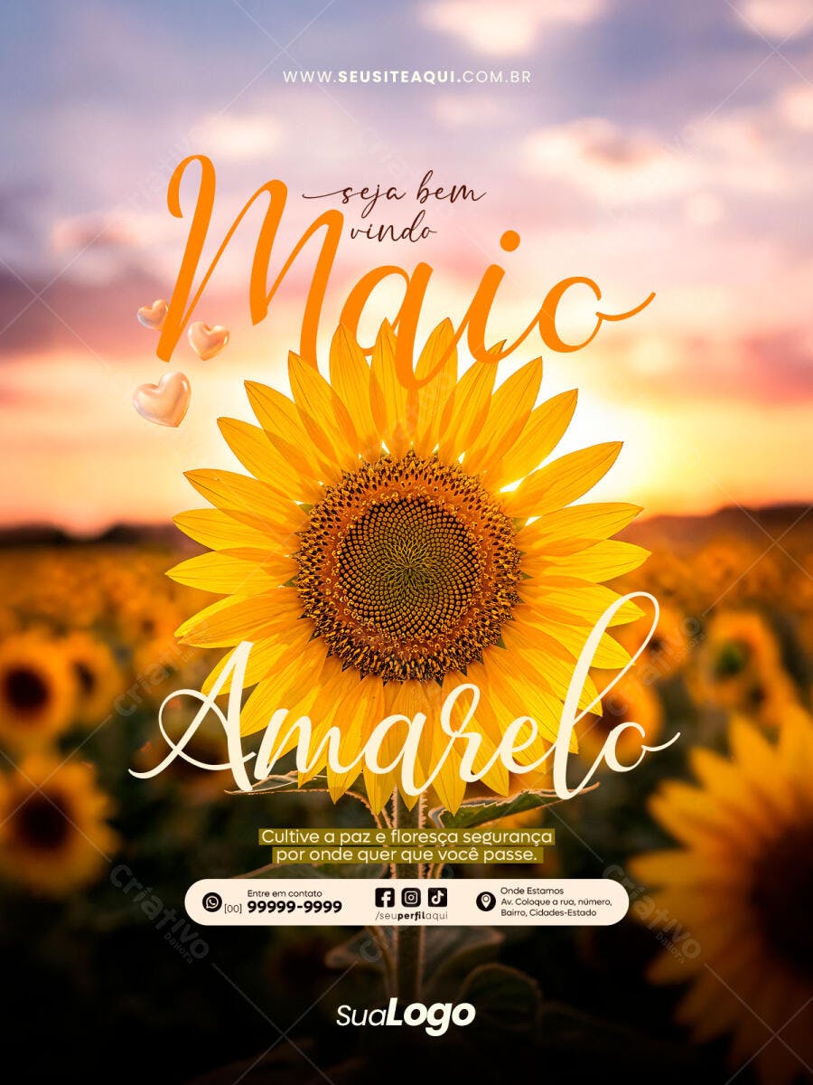 Post Instagram Seja Bem-Vindo Maio Amarelo PSD Editável