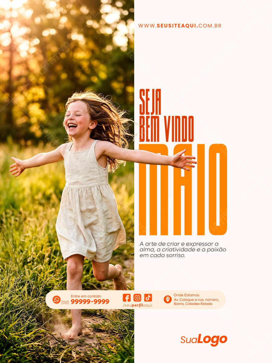 Post Instagram Seja Bem Vindo Maio PSD Editável