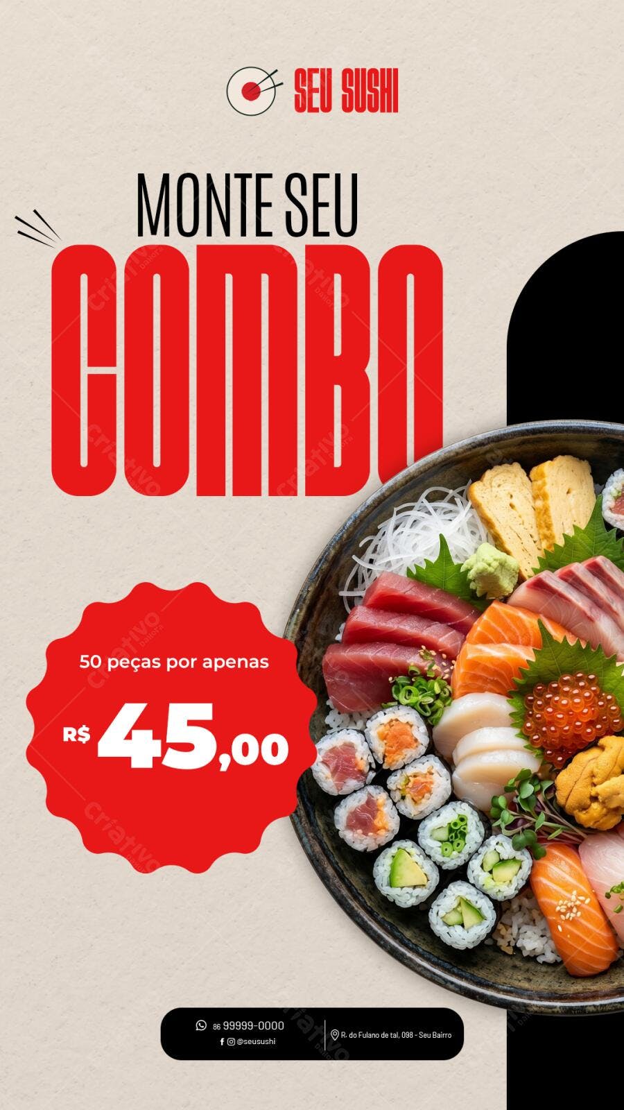 Post Instagram Sushi Monte Seu Combo PSD Editável
