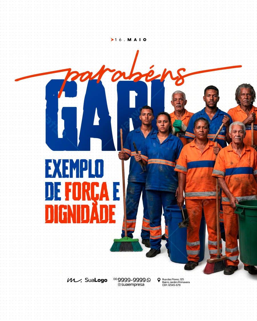 Post Social Media Dia do Gari 16 de Maio PSD Editável
