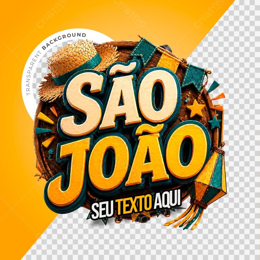 Selo 3D São João Festa Junina Editável PNG Transparente