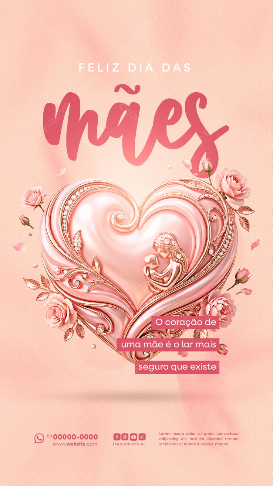 Story Dia das Mães Coração Rosas PSD Editável
