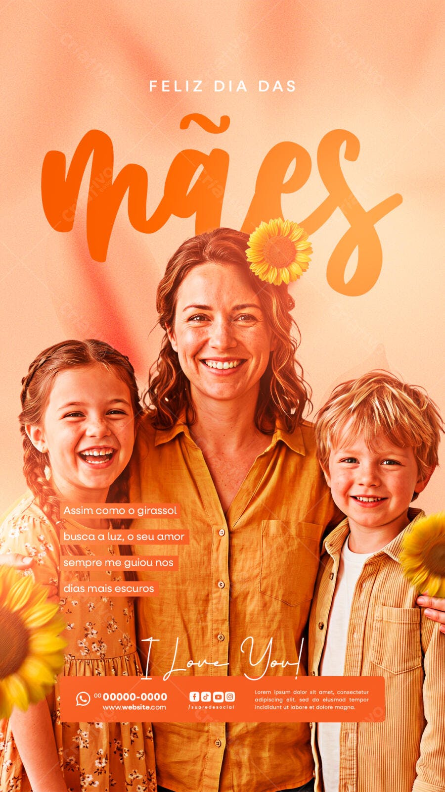 Story Dia das Mães Girassol Família PSD Editável