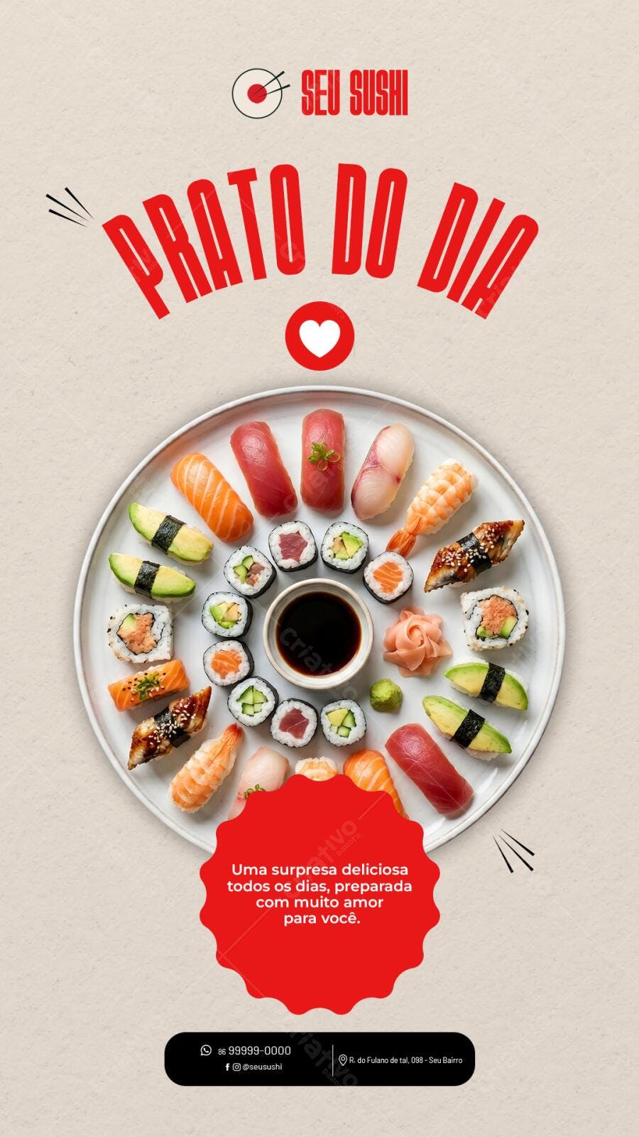 Story Instagram Prato do Dia Sushi Restaurante PSD Editável