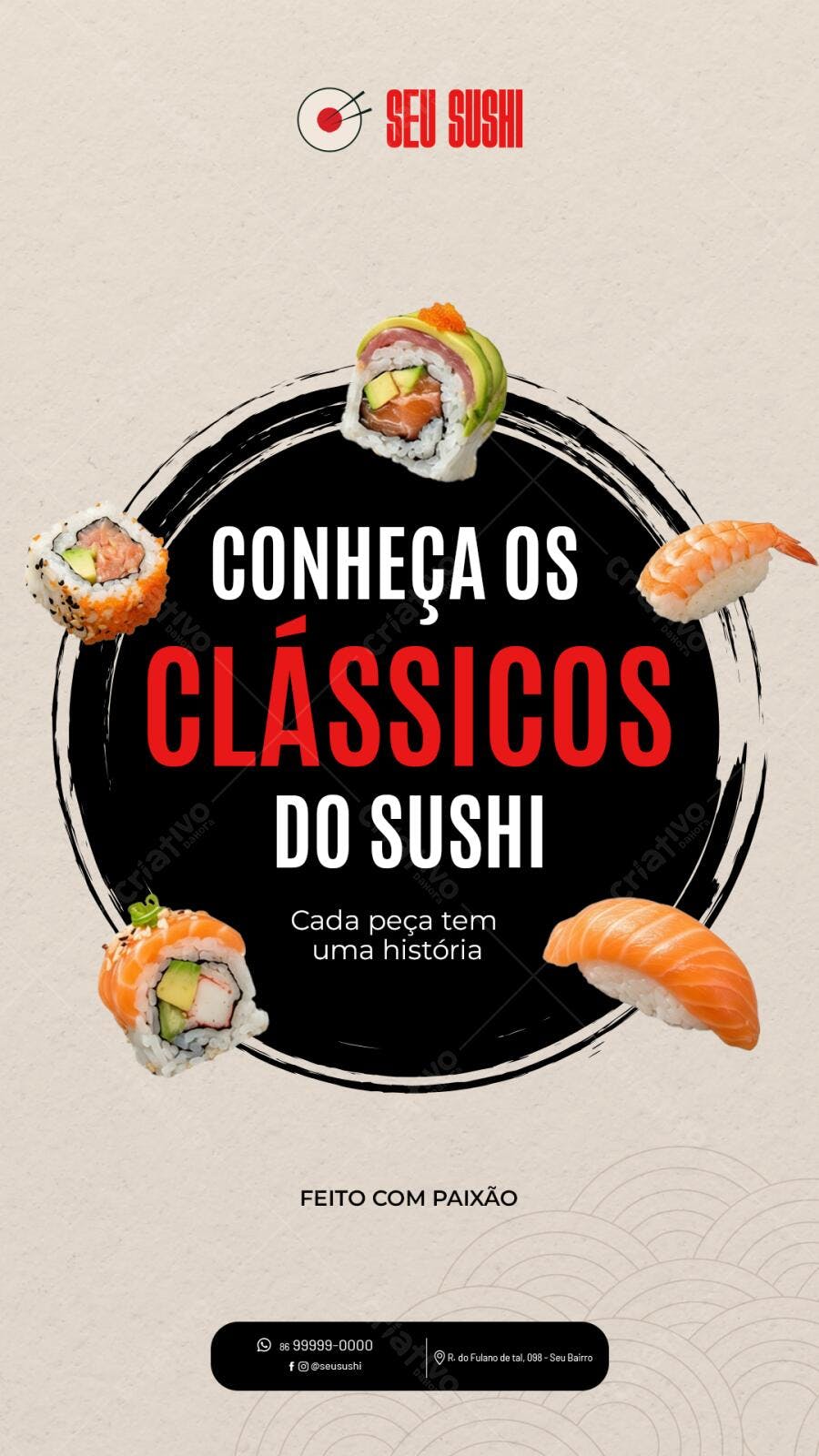 Story Instagram Sushi Clássicos Restaurante PSD Editável