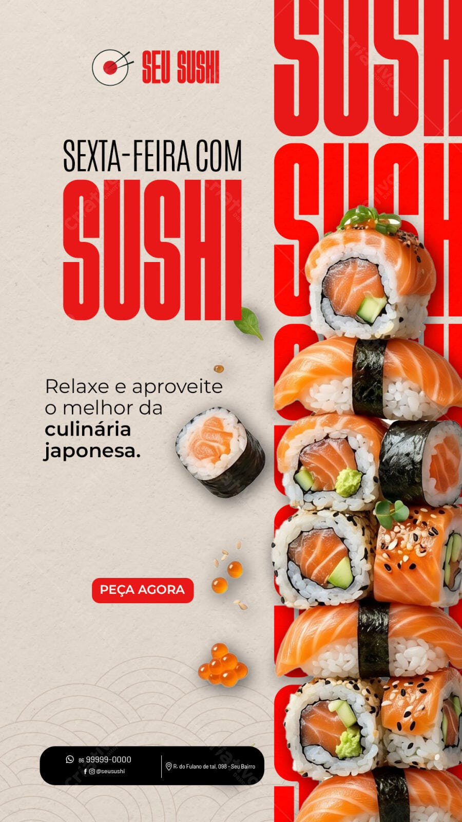 Story Instagram Sushi Restaurante Japonês PSD Editável