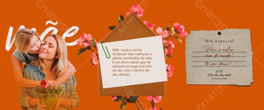 Capa Dia das Mães Cartão Mensagem Flores PSD Editável