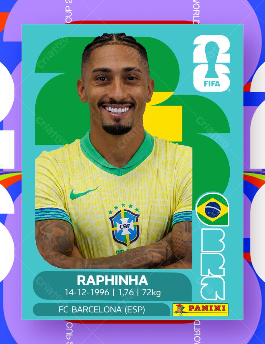 Figurinha Copa do Mundo Raphinha Brasil PSD Editável