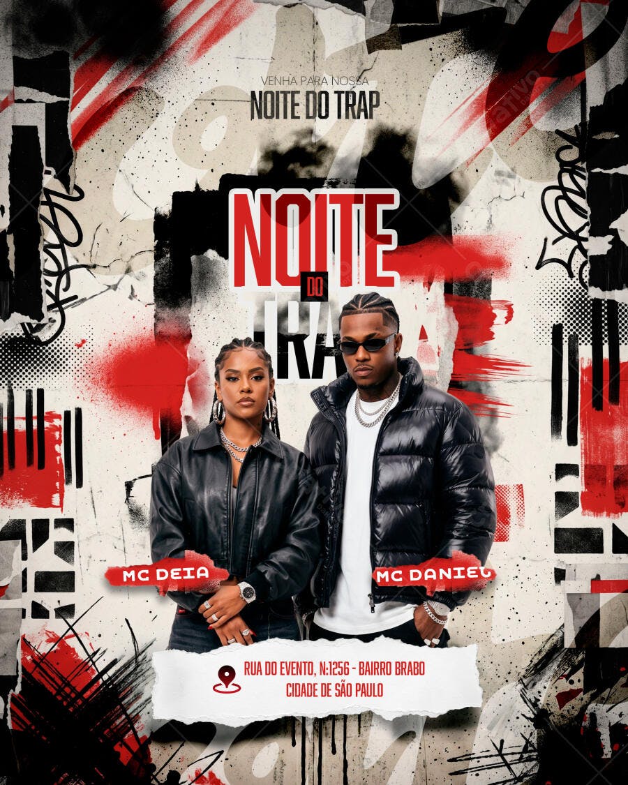 Flyer Noite do Trap MC Deia MC Daniel PSD Editável