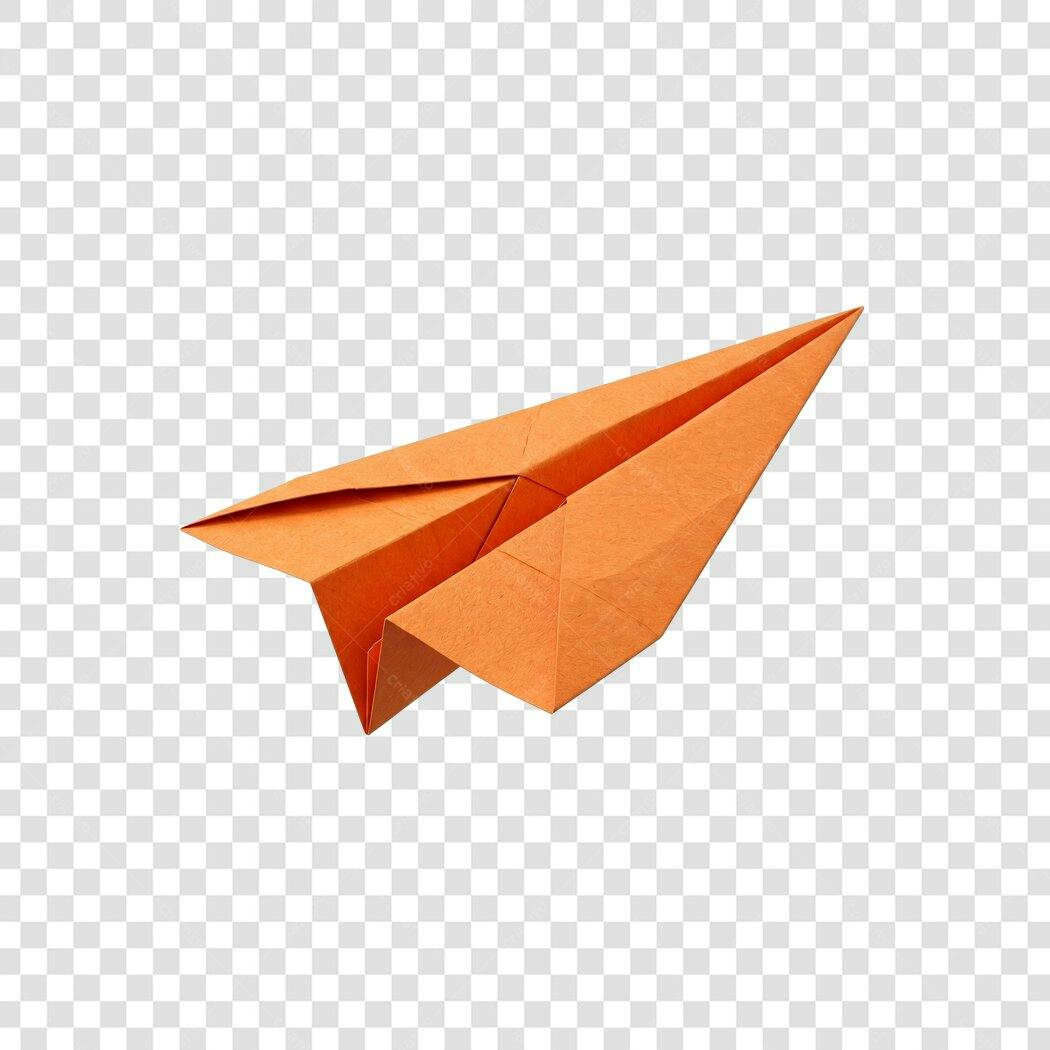 Foto Recortada Avião de Papel Laranja PNG Fundo Transparente