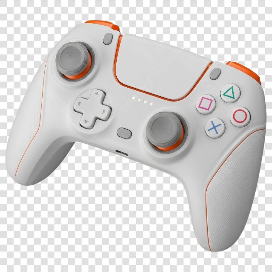 Foto Recortada Controle de Videogame Branco Laranja PNG Fundo Transparente