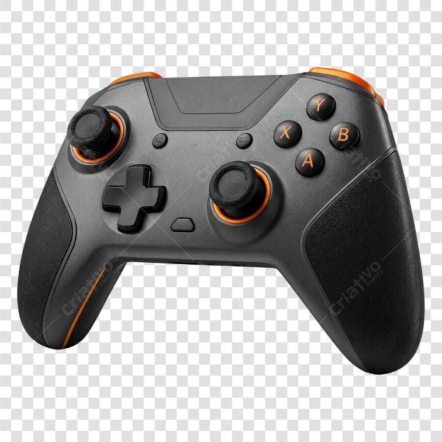 Foto Recortada Controle de Videogame Cinza Laranja PNG Fundo Transparente