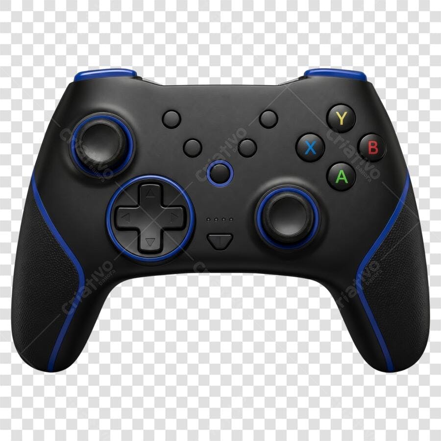 Foto Recortada Controle de Videogame Preto Azul PNG Fundo Transparente