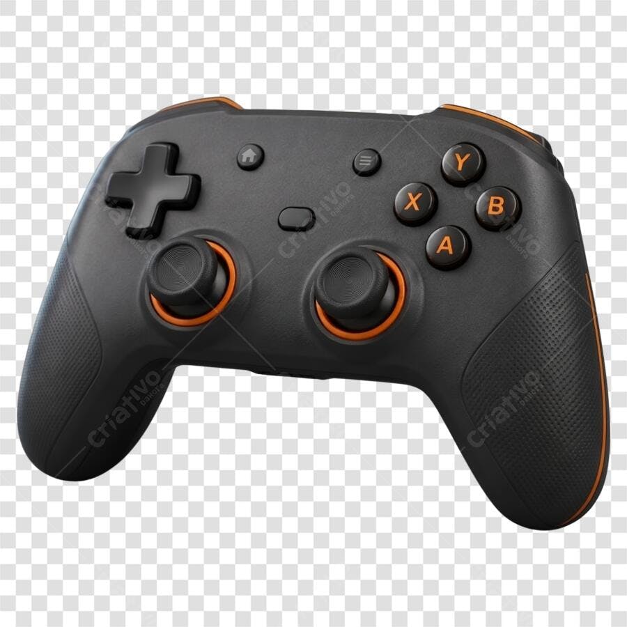 Foto Recortada Controle de Videogame Preto e Laranja PNG Fundo Transparente