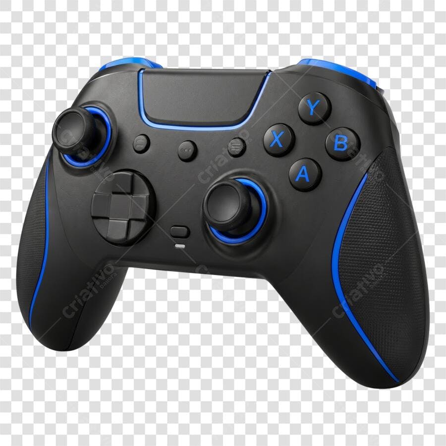 Foto Recortada Controle Gamer Preto Azul PNG Fundo Transparente
