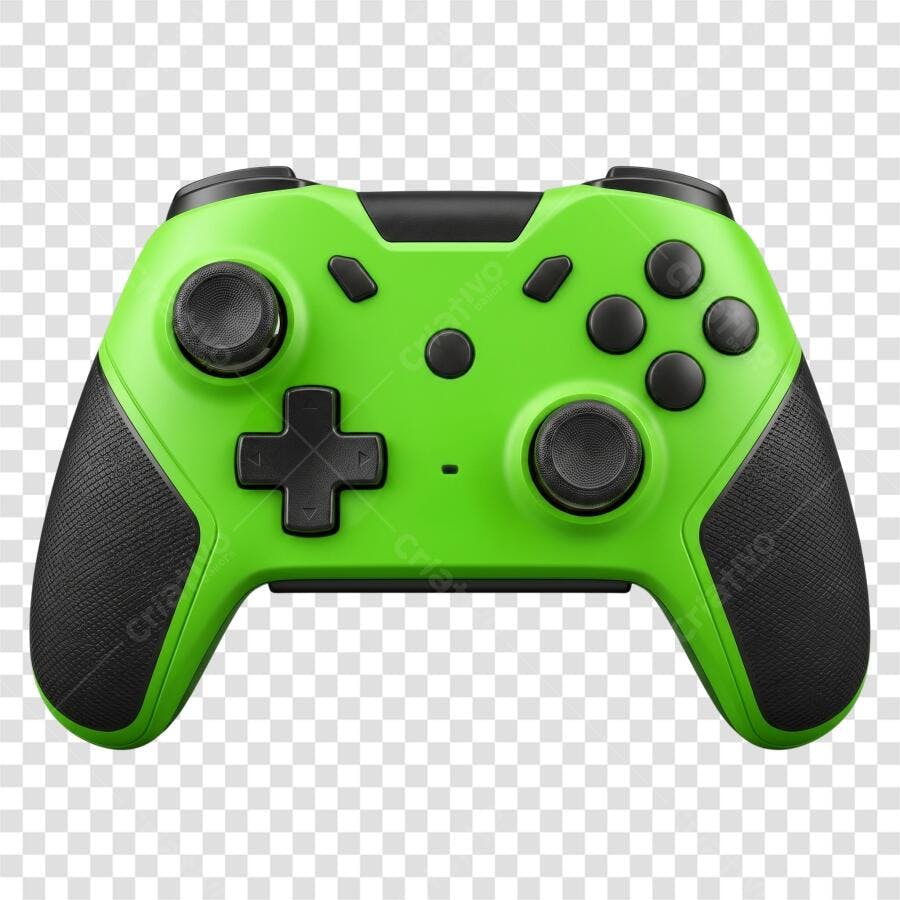 Foto Recortada Controle Gamer Verde e Preto PNG Fundo Transparente