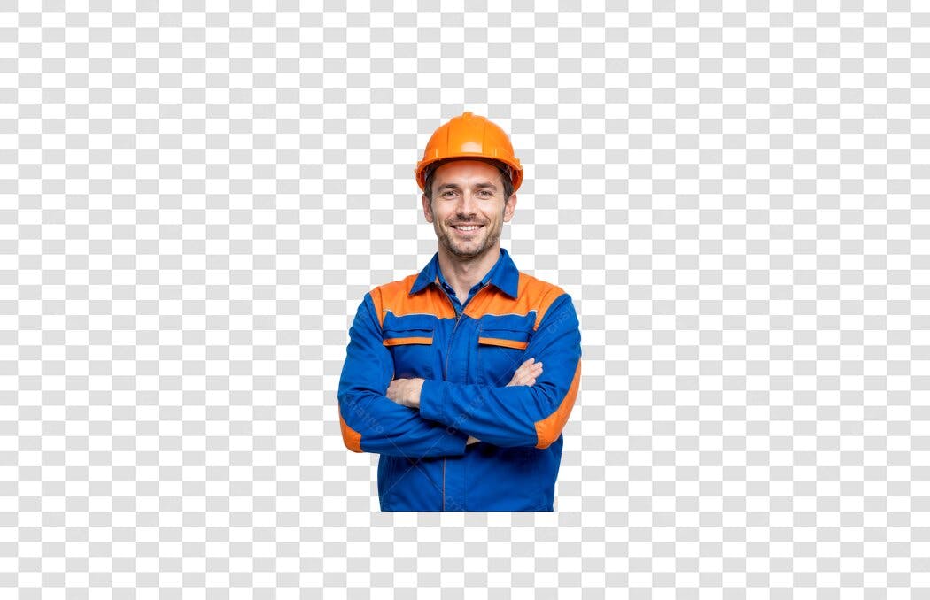Foto Recortada Engenheiro Homem Capacete Laranja PNG Fundo Transparente
