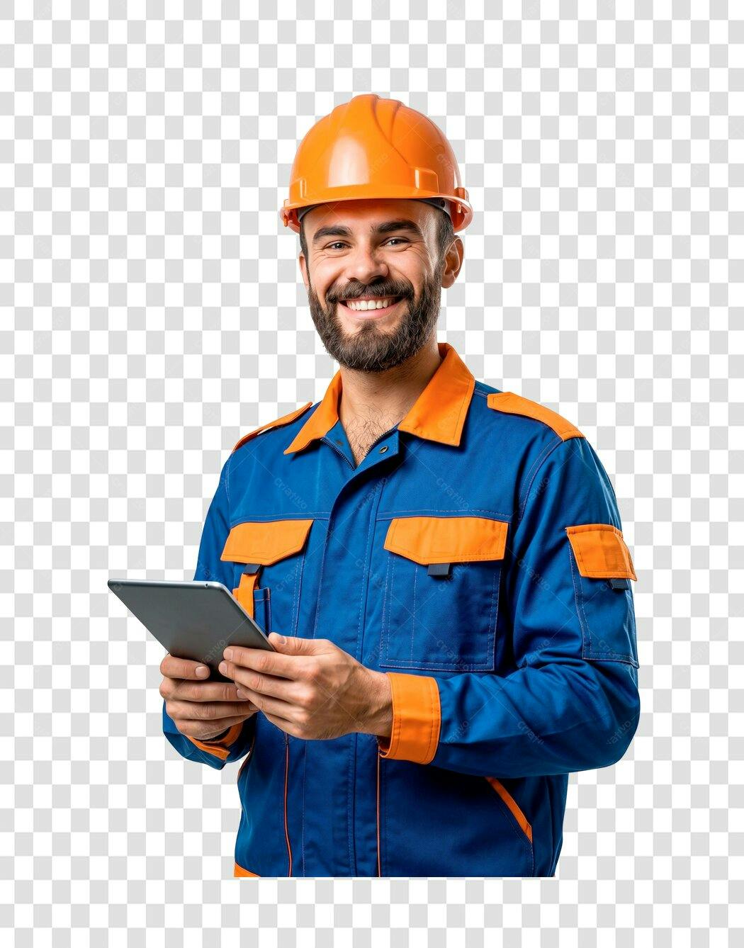 Foto Recortada Engenheiro Sorrindo Capacete Laranja PNG Fundo Transparente