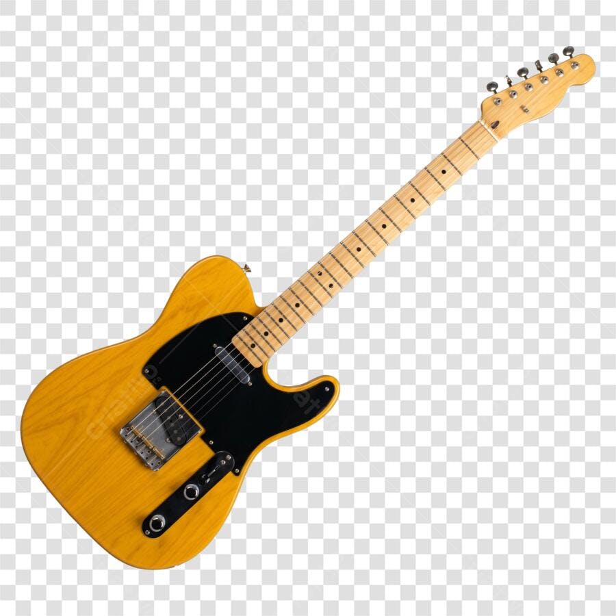 Foto Recortada Guitarra Elétrica Amarela PNG Fundo Transparente