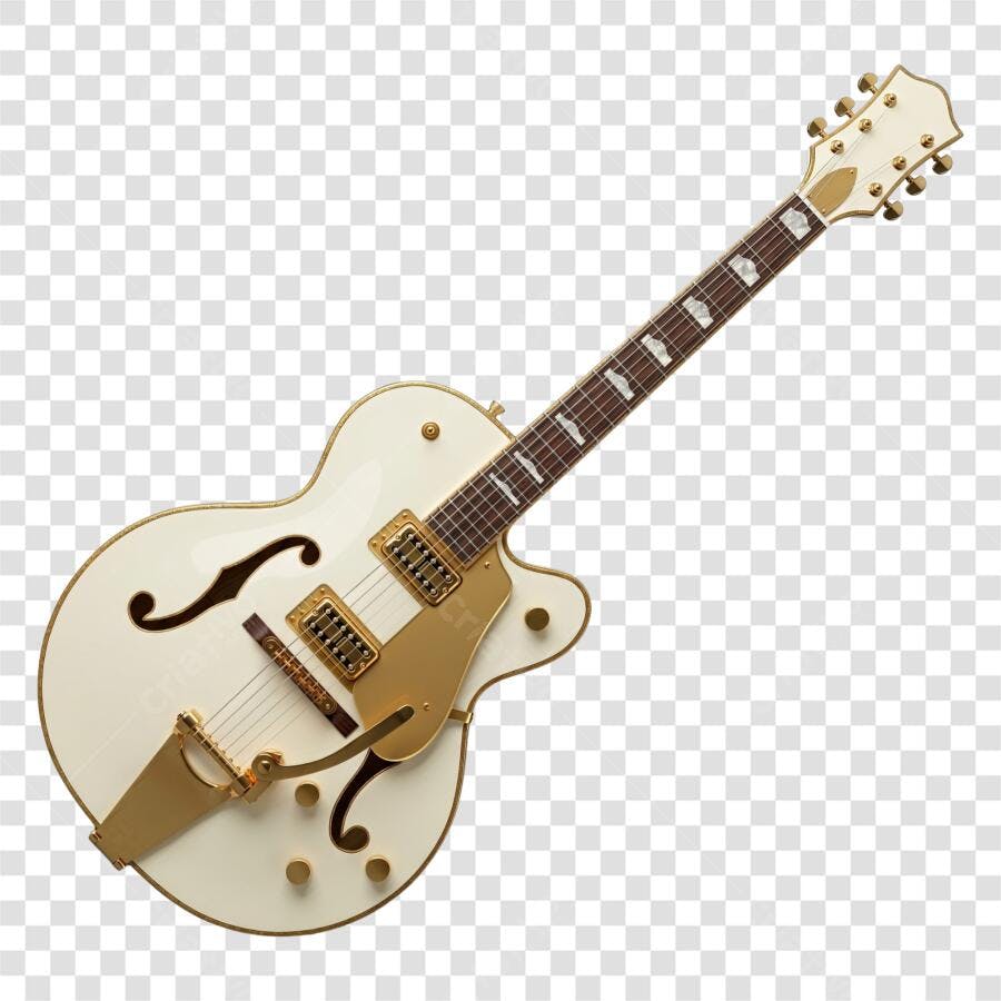 Foto Recortada Guitarra Elétrica Branca Dourada PNG Fundo Transparente