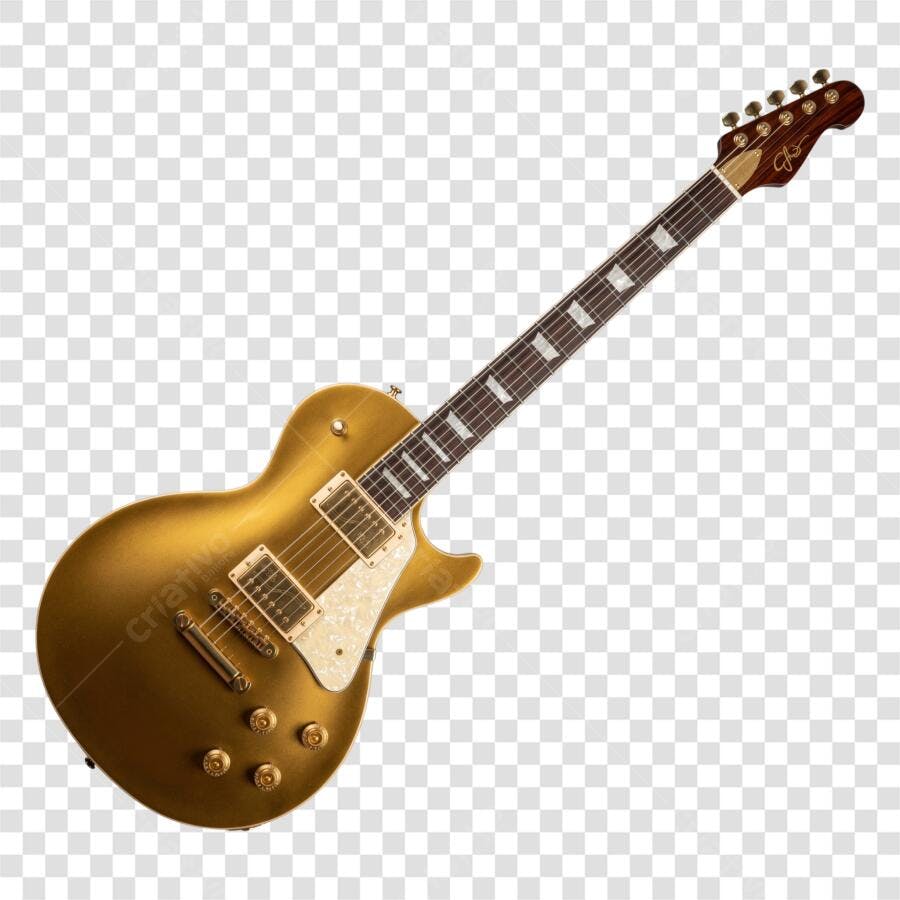 Foto Recortada Guitarra Elétrica Dourada PNG Fundo Transparente