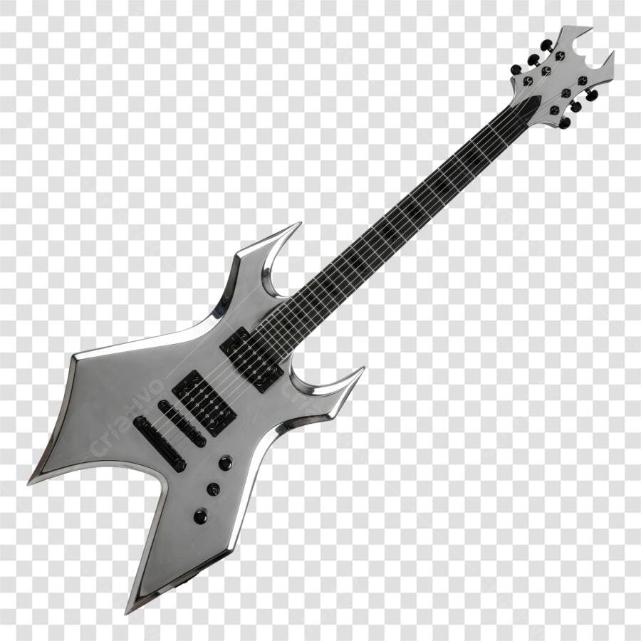 Foto Recortada Guitarra Elétrica Prateada Rock PNG Fundo Transparente