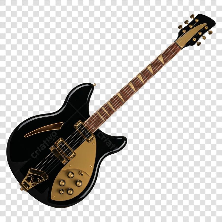Foto Recortada Guitarra Elétrica Preta Dourada PNG Fundo Transparente