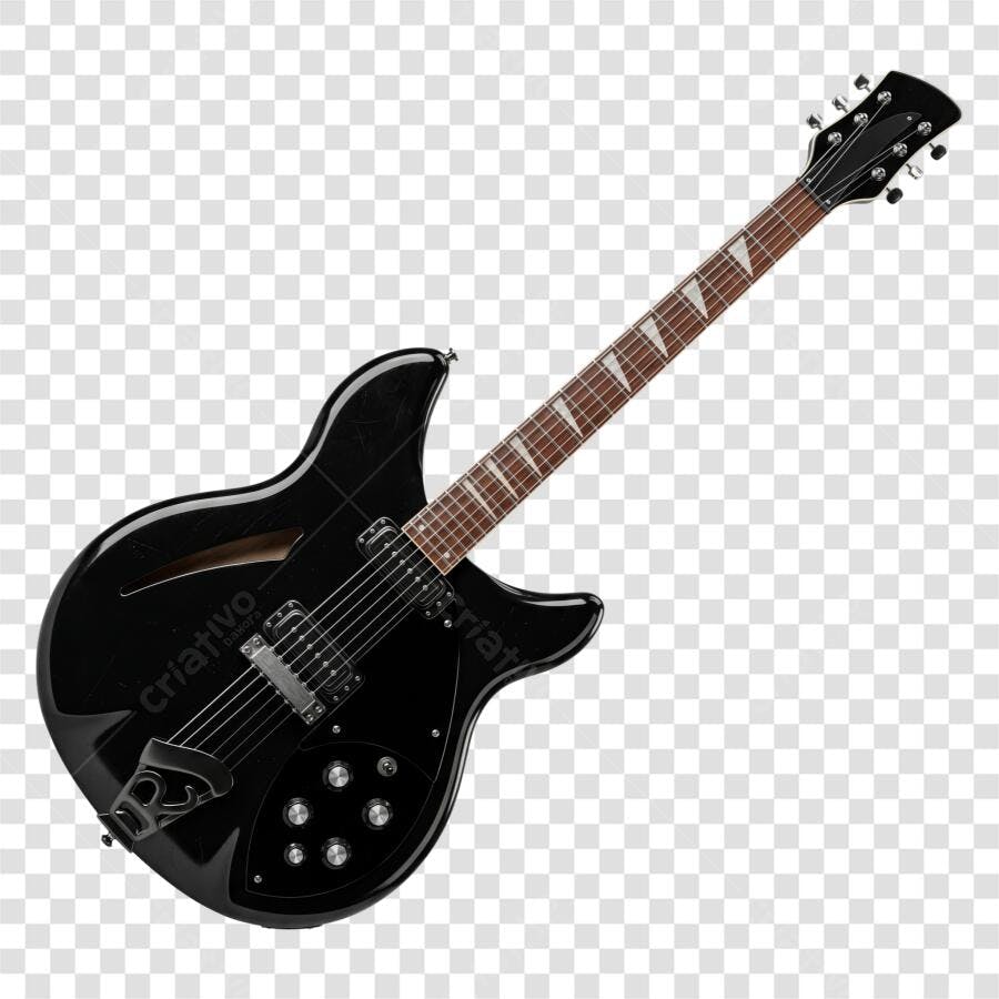 Foto Recortada Guitarra Elétrica Preta Instrumento Musical PNG Fundo Transparente