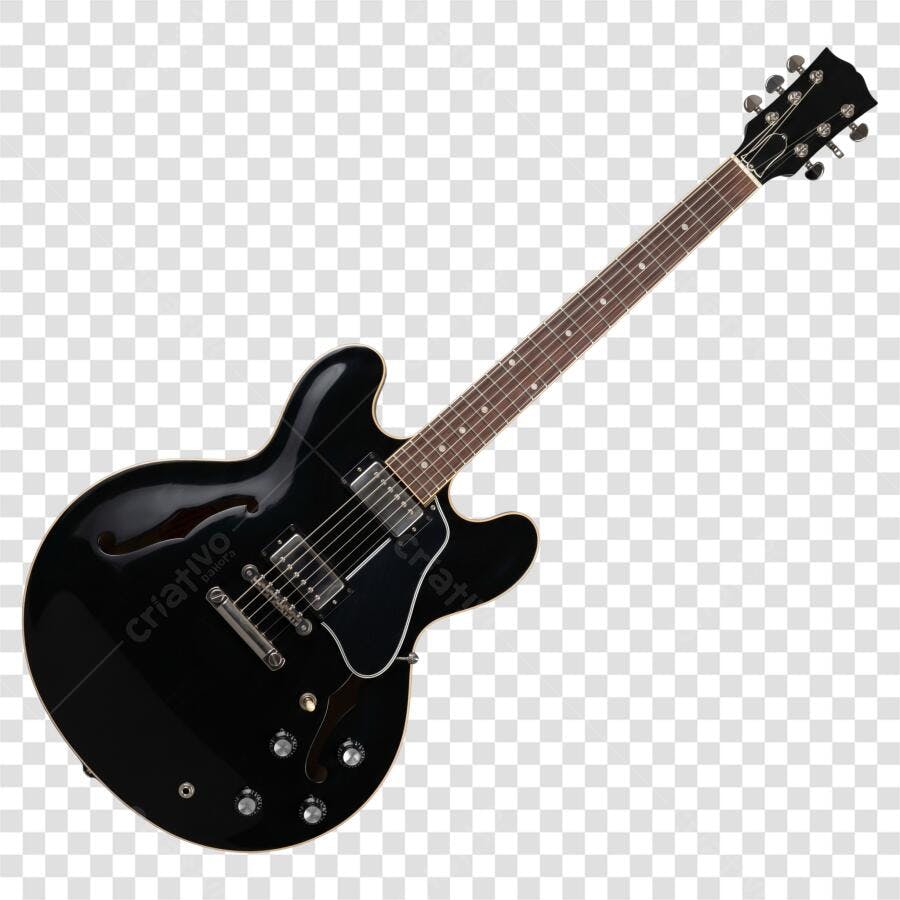 Foto Recortada Guitarra Elétrica Preta PNG Fundo Transparente