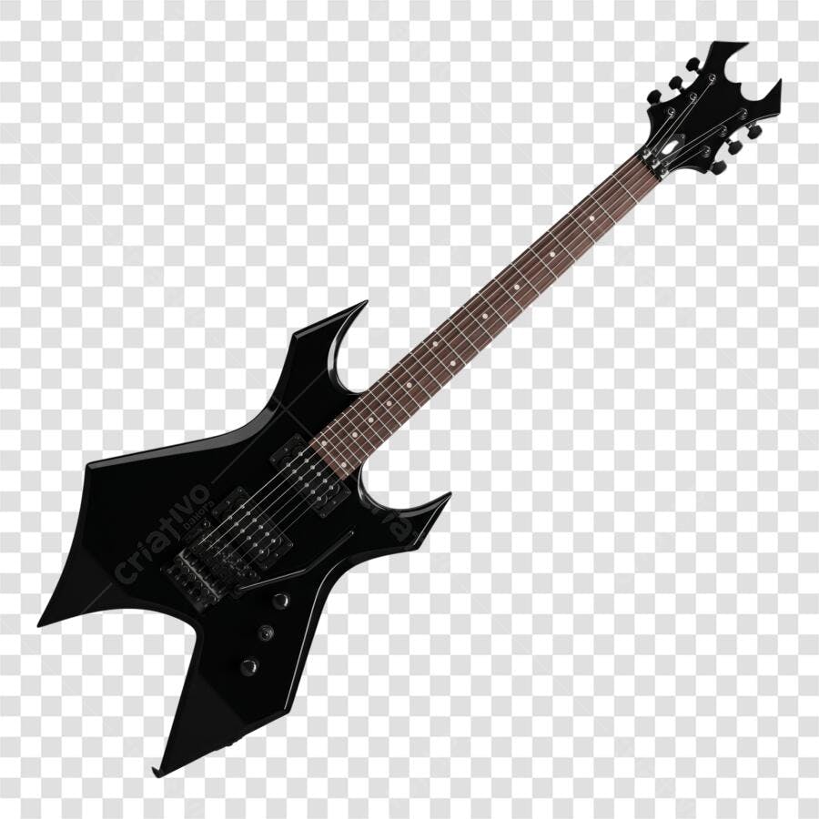 Foto Recortada Guitarra Elétrica Preta Rock PNG Fundo Transparente