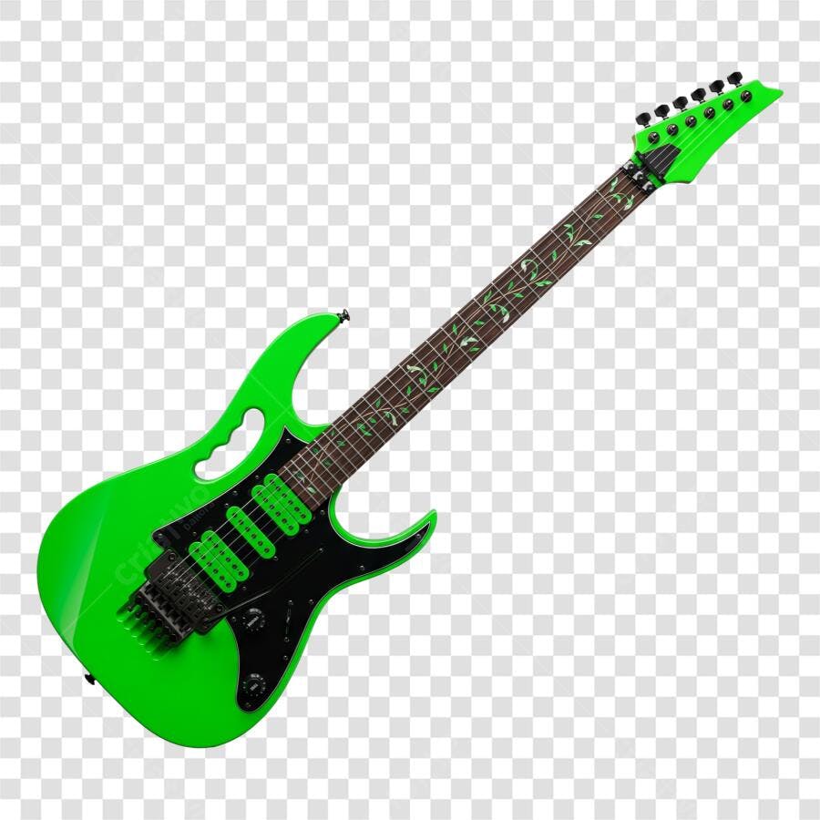 Foto Recortada Guitarra Elétrica Verde Neon PNG Fundo Transparente